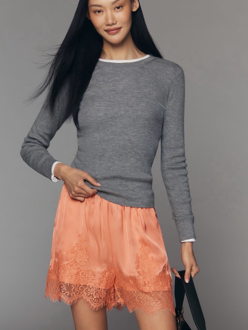 Anthro NWT Silky Lace Trim Peach Shorts - Picture 2 of 3
